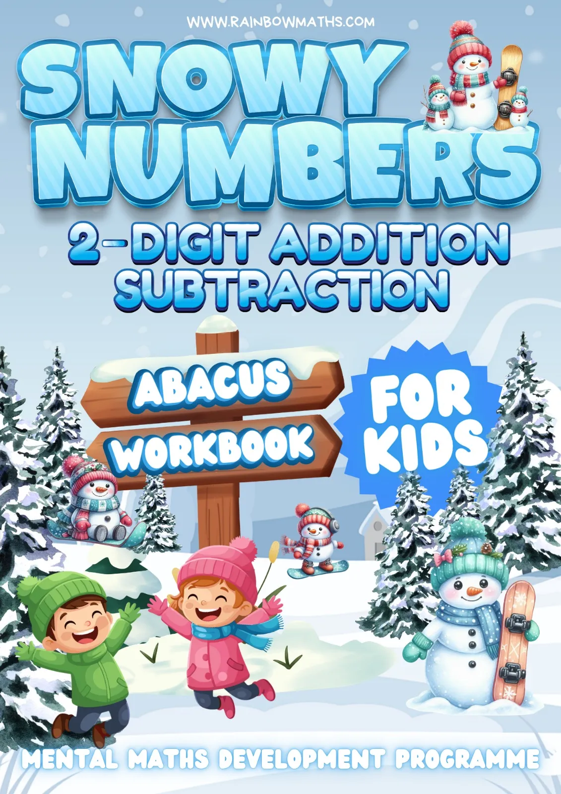 Winter snow worksheets for strong practice in 2-digit addition and subtraction